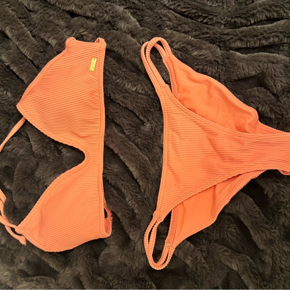 Roxy Women's Orange Ribbed Bikini Set